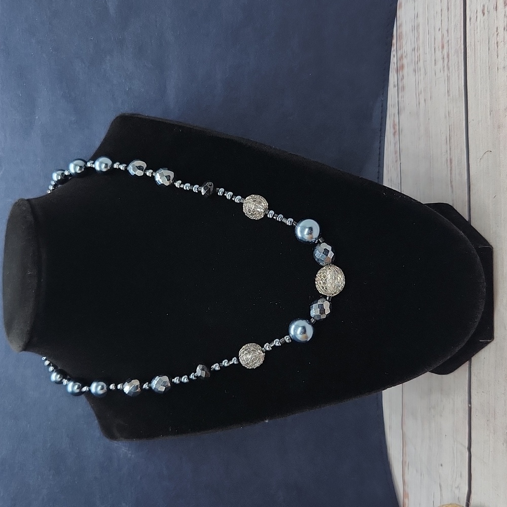 Cookie Lee | Black Glass Bead Necklace with Netting